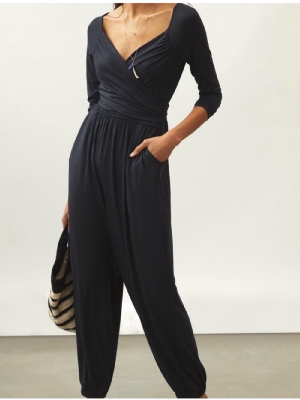 Anthropologie Black Wrap-Front Jumpsuit